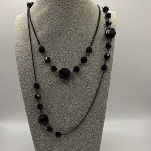 Elegant Vintage Black Beaded Station Necklace 54”